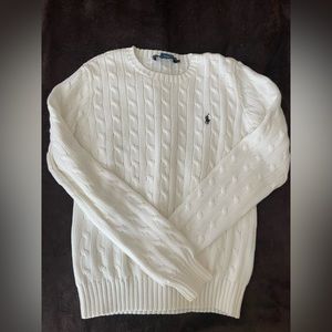 White Ralph Lauren cable knit crew neck sweater